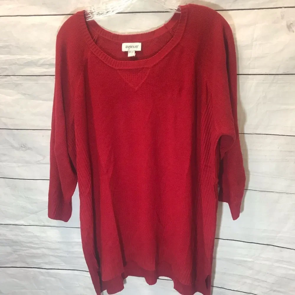 Avenue 3/4 Sleeve Hi-Lo Sweater| Red| Size 18/20 - Picture 1 of 9